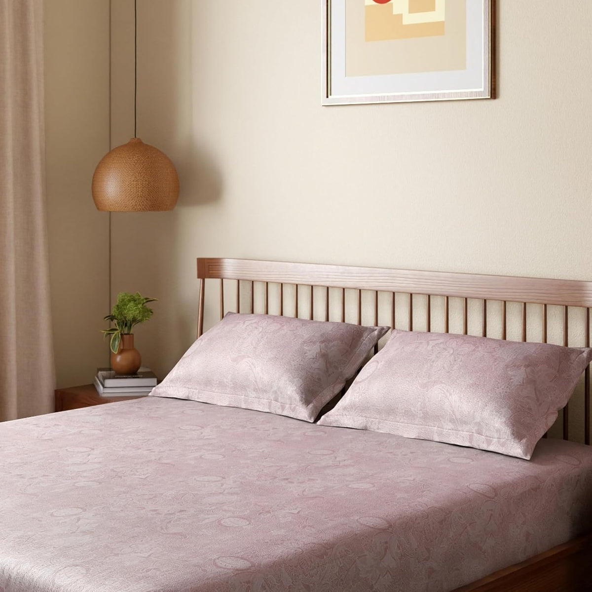 HOKIPO King Size Cotton Bedsheet, 2 Pillow Covers, Floral, Rose & Ivory - image 1