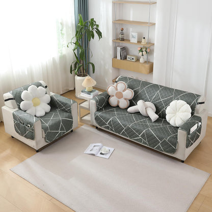 Abstract Geometric Shadow Grey print Quilted Waterproof Sofa Mat | Hokipo