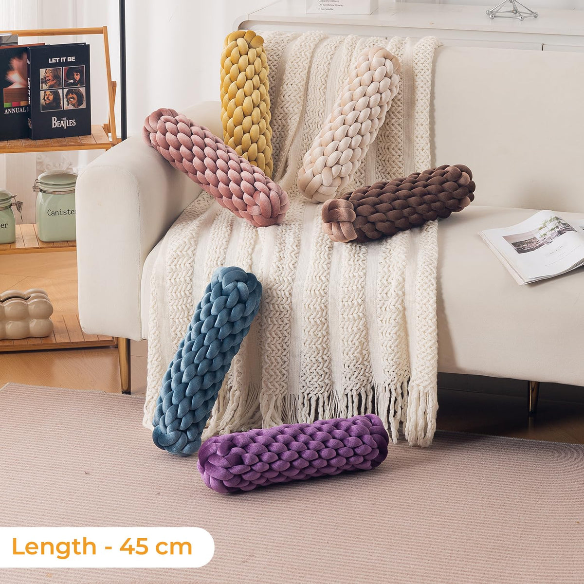 HOKIPO Braided Knot Bolster Cushion for Sofa, Chair & Bed, 45 cm, Brown