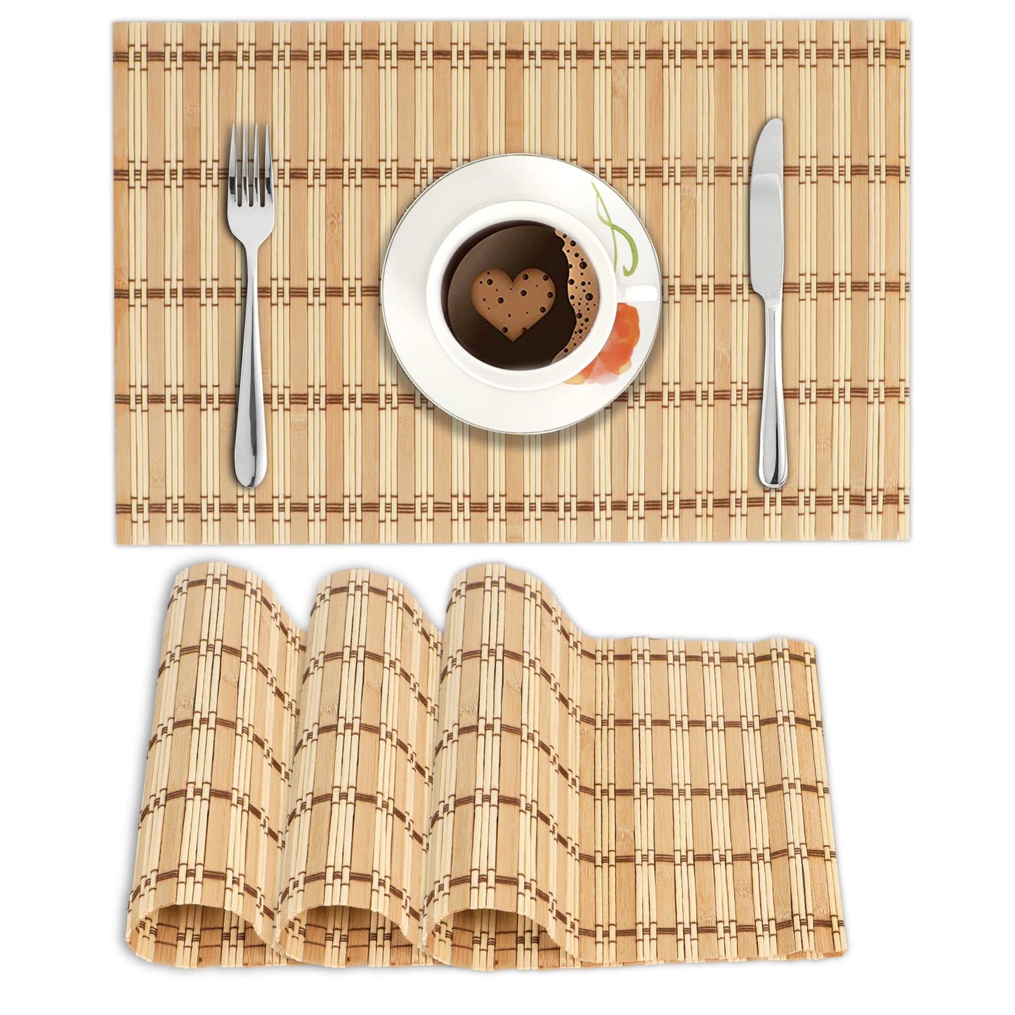 Reversible Bamboo Placemats Set of 4 Table Mats for Dining Table, 45x30 cm