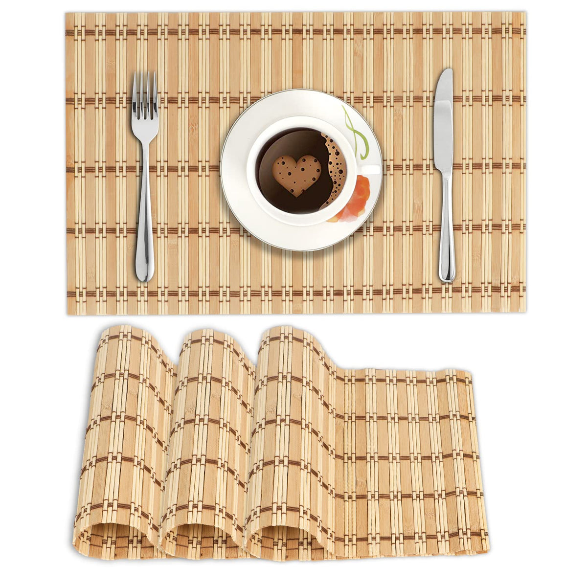 Reversible Bamboo Placemats Set of 4 Table Mats for Dining Table, 45x30 cm
