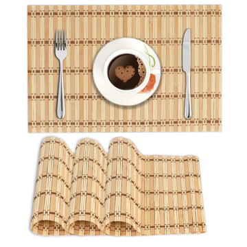 Reversible Bamboo Placemats Set of 4 Table Mats for Dining Table, 45x30 cm