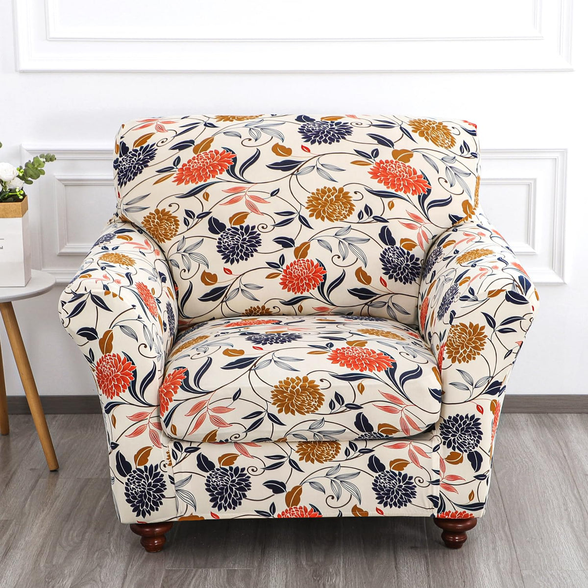 Printed Stretchable Sofa Slipcover with 1/2/3 Pc Separate Seat Cushion Cover for each 1/2/3 Seater, Sunset Botanical Bloom
