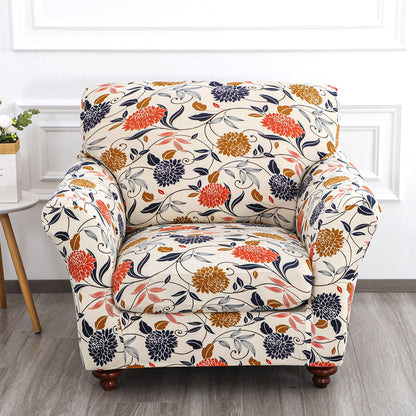 Printed Stretchable Sofa Slipcover with 1/2/3 Pc Separate Seat Cushion Cover for each 1/2/3 Seater, Sunset Botanical Bloom