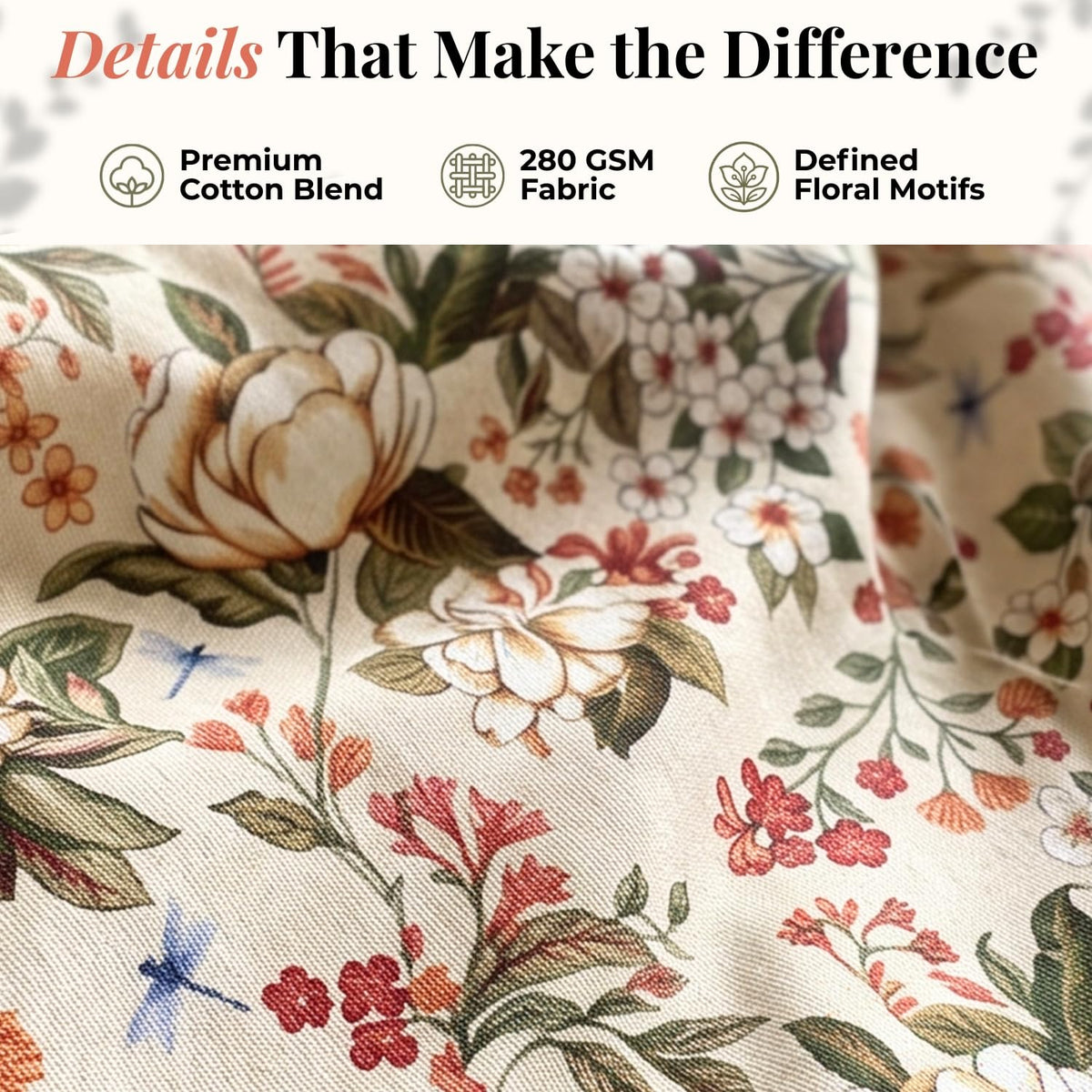 HOKIPO Autumn Floral 6 Seater Table Cloth, Beige - image 3