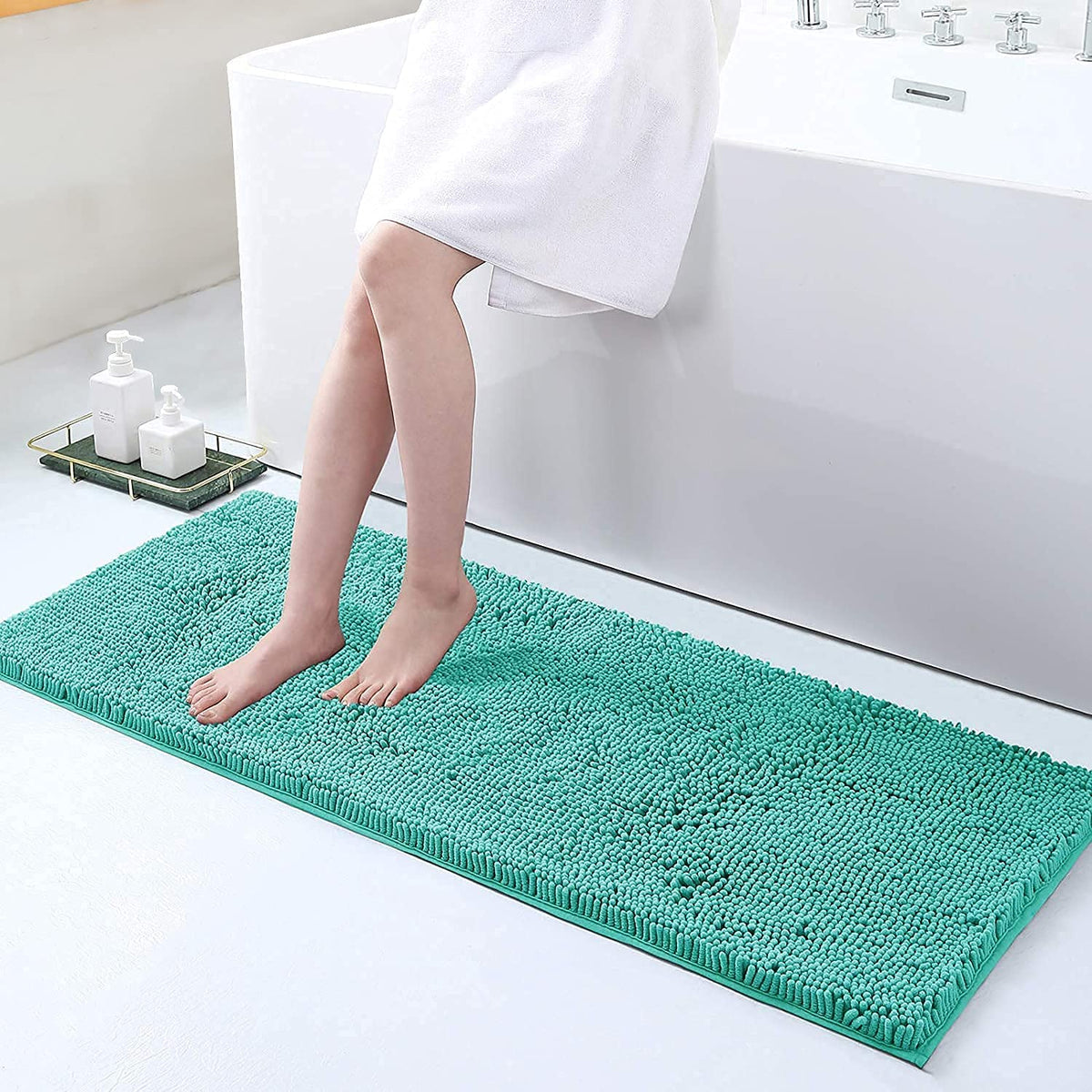 Buy Turquoise Chenille Luxury Bath Rug