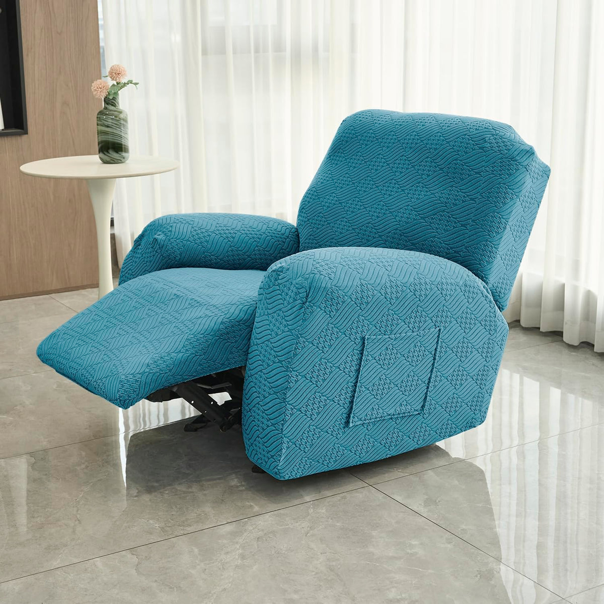 Buy Turquoise Colour Jacquard Single Seater Recliner Chair Cover