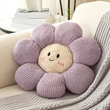 HOKIPO Cute Flower Plush Pillow | Soft Smiley Face Throw Cushion for Sofa, Couch & Bed | Fluffy Floral Pillow for Kids Room, Nursery & Home Décor | 46 cm, Lavender (AR-6729-LVNDR)