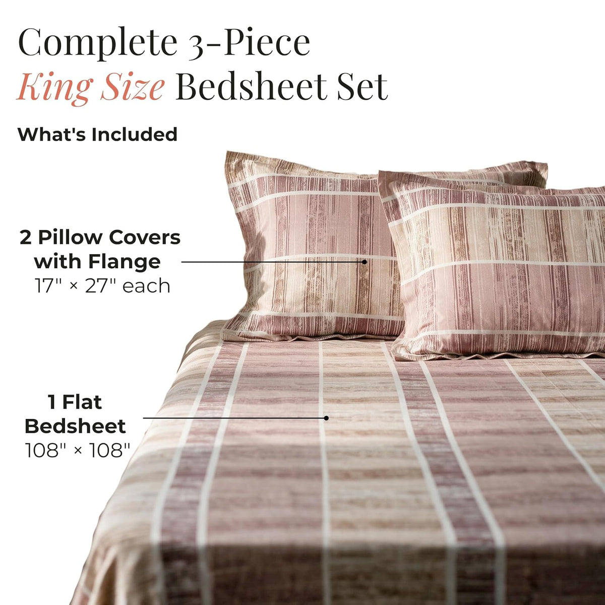 HOKIPO 180 TC Cotton Twill Flat Bedsheet in King Size, Purple & Pink - image 5