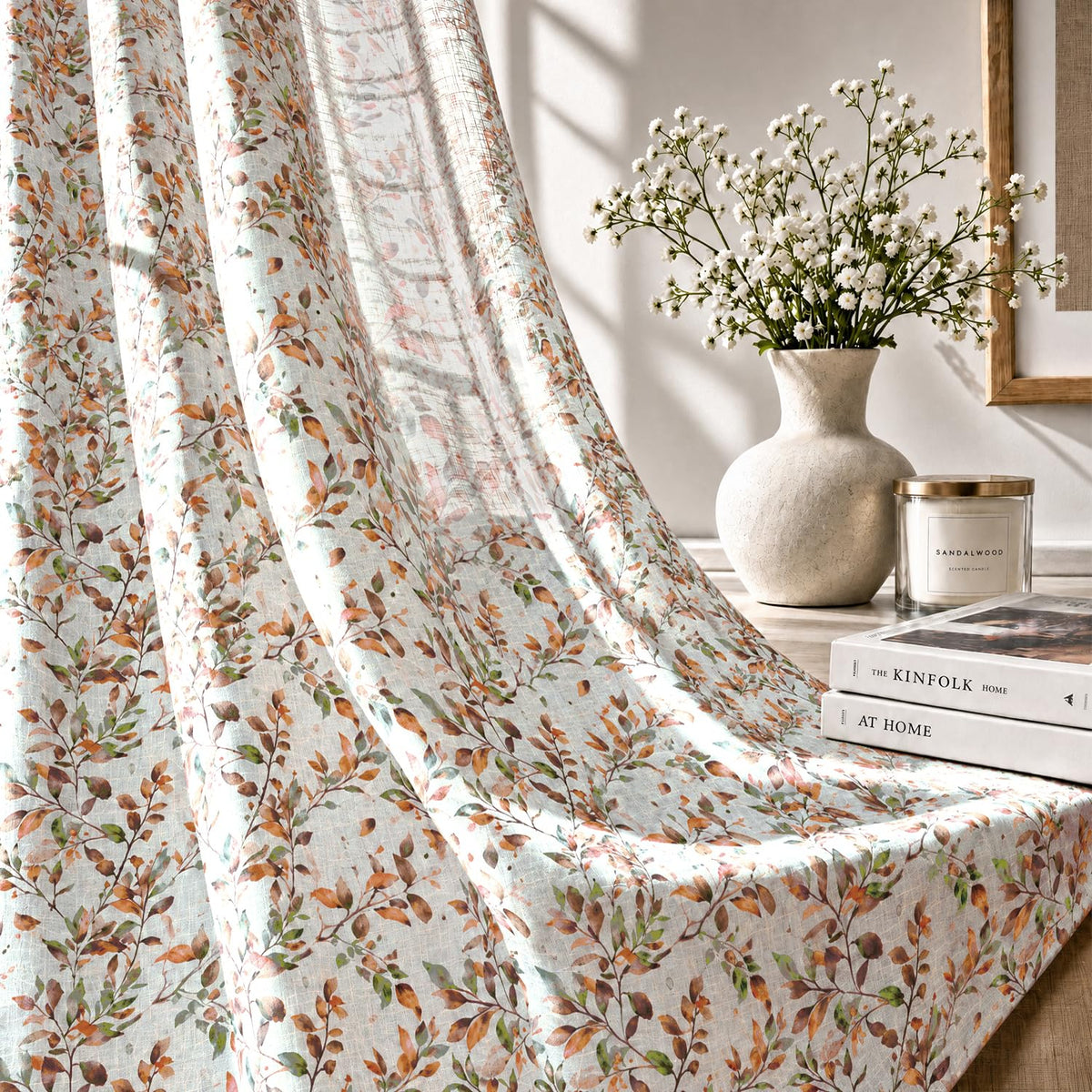 HOKIPO Petal Mist Sheer Eyelet Curtains, 7 Feet Long - Rosy Trails