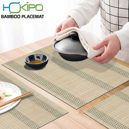 Reversible Bamboo Placemats Set Of 6 Table Mats, 45X30 Cm, Beige