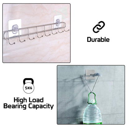 Magic Sticker Series Self Adhesive Stainless Steel 6/8 Hook Rail - 5KG Load Capacity