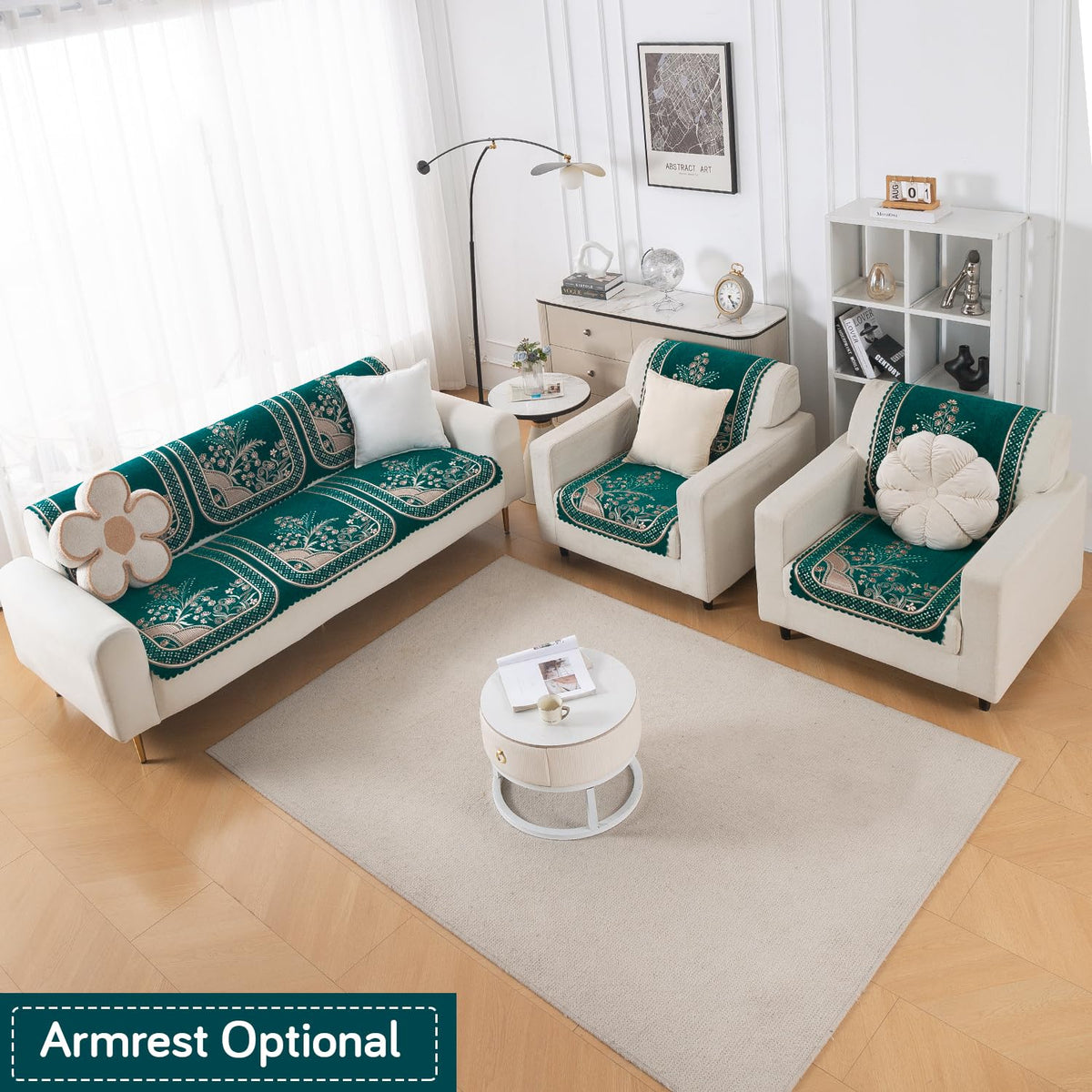 Royal Aangan Premium Chenille Jacquard Sofa Cover 5 Seater Set 3+1+1 Sofa Cover for Seat & Back, Mehfil Teal
