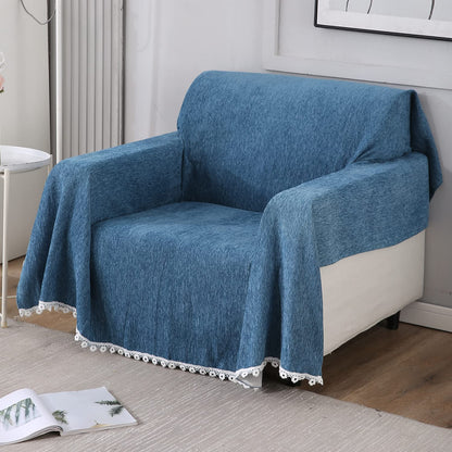 1 Seater elegant Blue colour chenille sofa throw of size 180(D)x180(L) 
