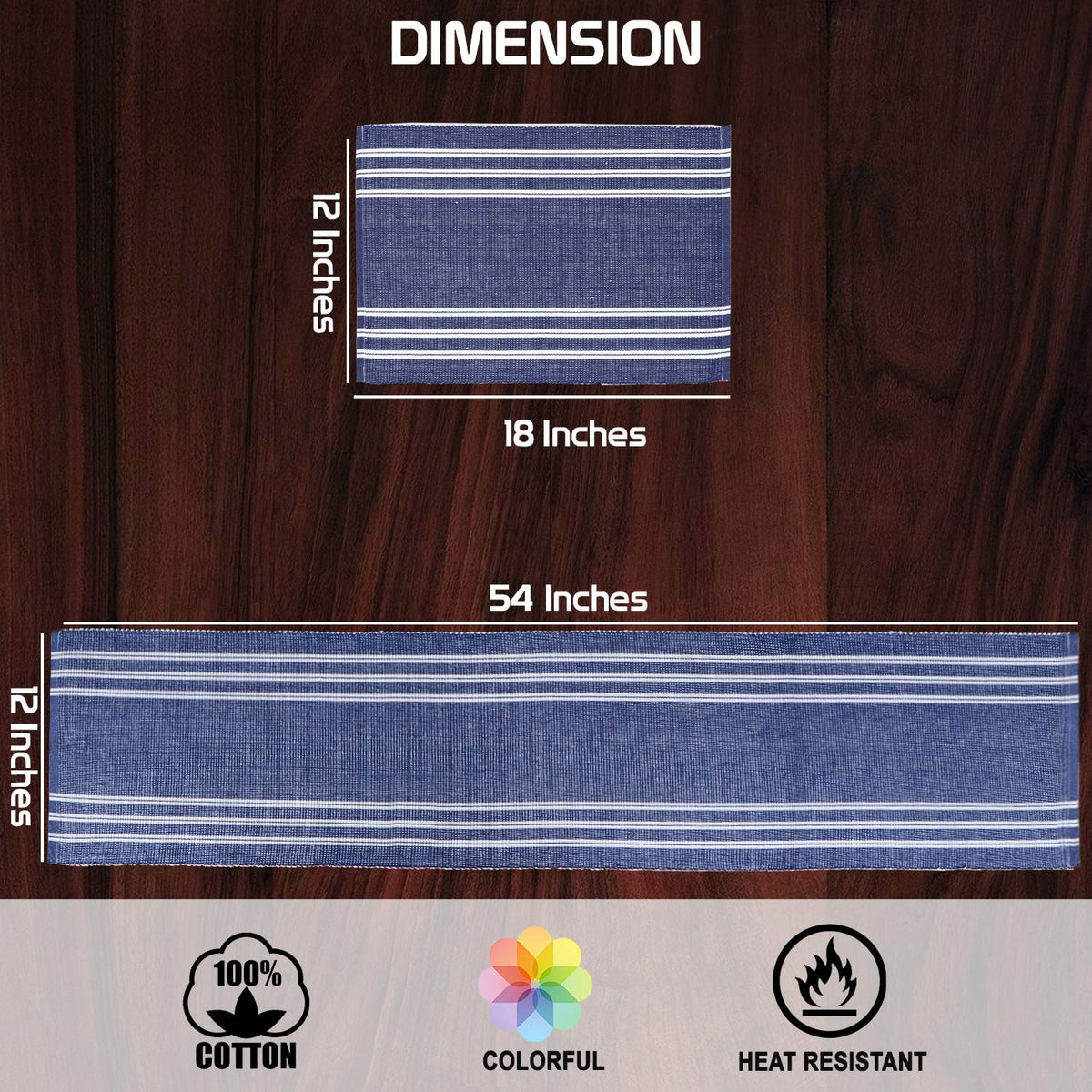 Ribbed Cotton Heat Resistant Dining Table Mat, Blue