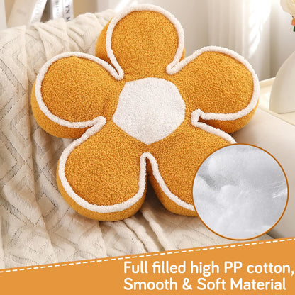 HOKIPO Plush Cotton Flower Cushion | Decorative Throw Pillow for Bed & Sofa - Yellow