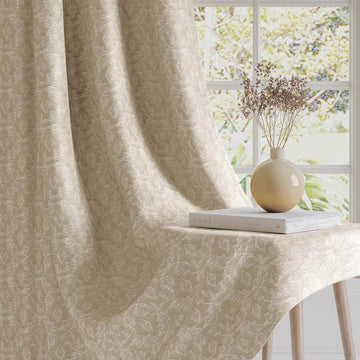 HOKIPO Marrakesh Jacquard Eyelet Curtains, 7 Feet Long - Beige