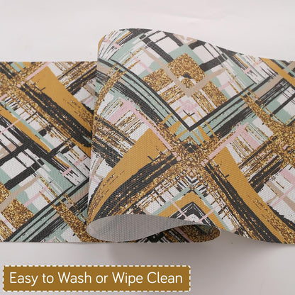 Marble Fusion PVC Mats for Dining Table, Crosshatch - Mustard Gold
