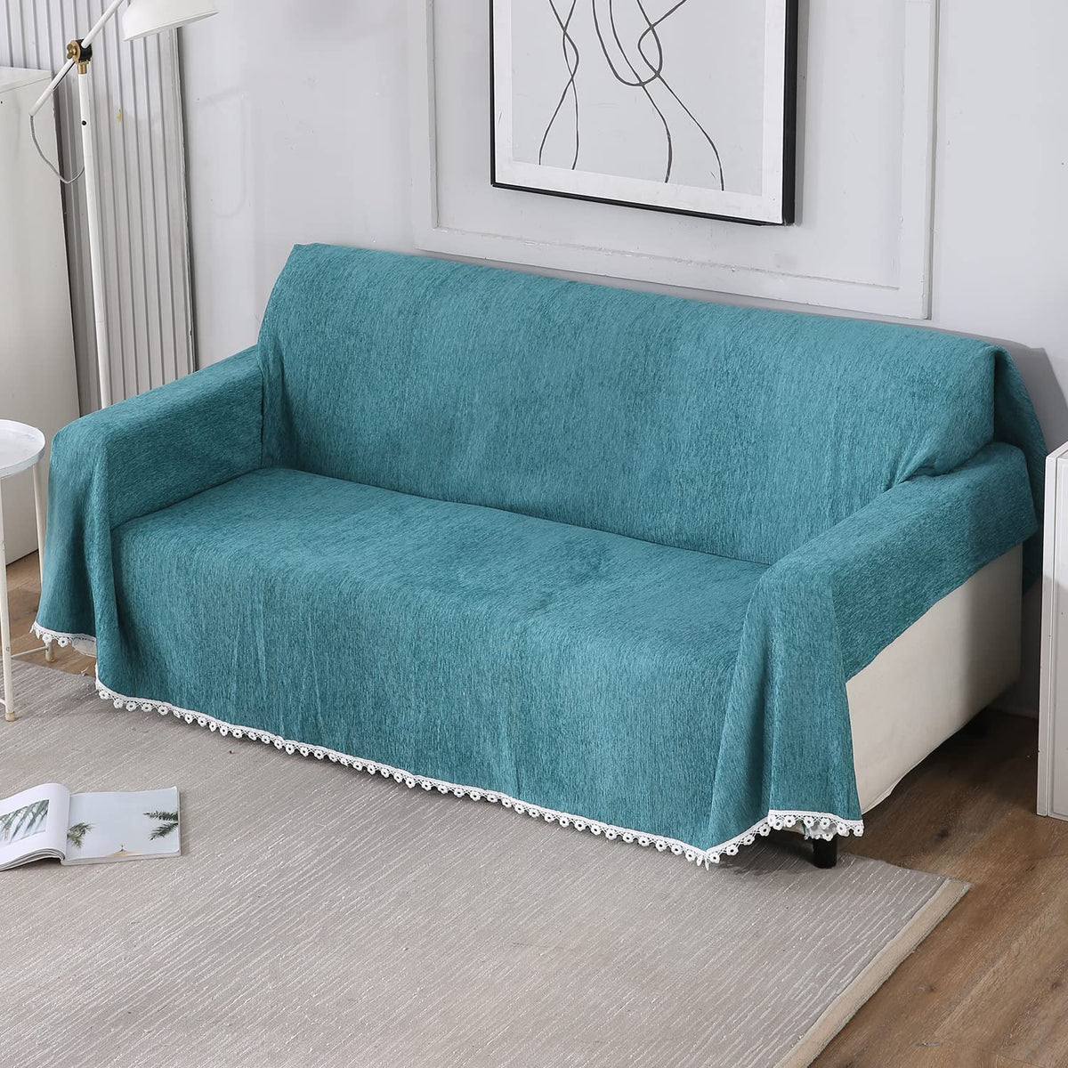 Chenille Sofa Couch Slipcover, Teal for 1/2/3 Seater