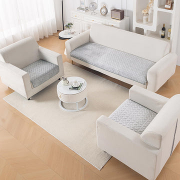 Premium Velvety Quilted Softline 5-Seater Sofa Cover (3+1+1), Ice Grey
