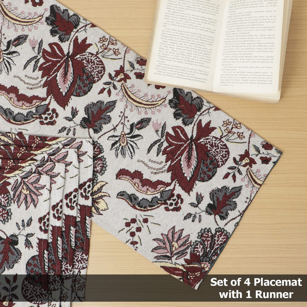 Cotton Jacquard Dining Table Mats, White Spring Flower