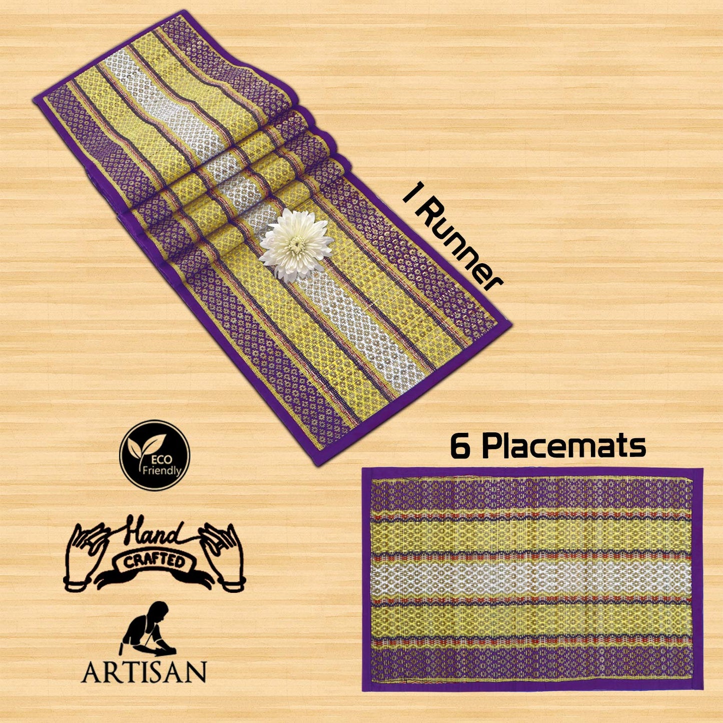 Handmade Madurkathi River Grass Dining Table Mats, Purple