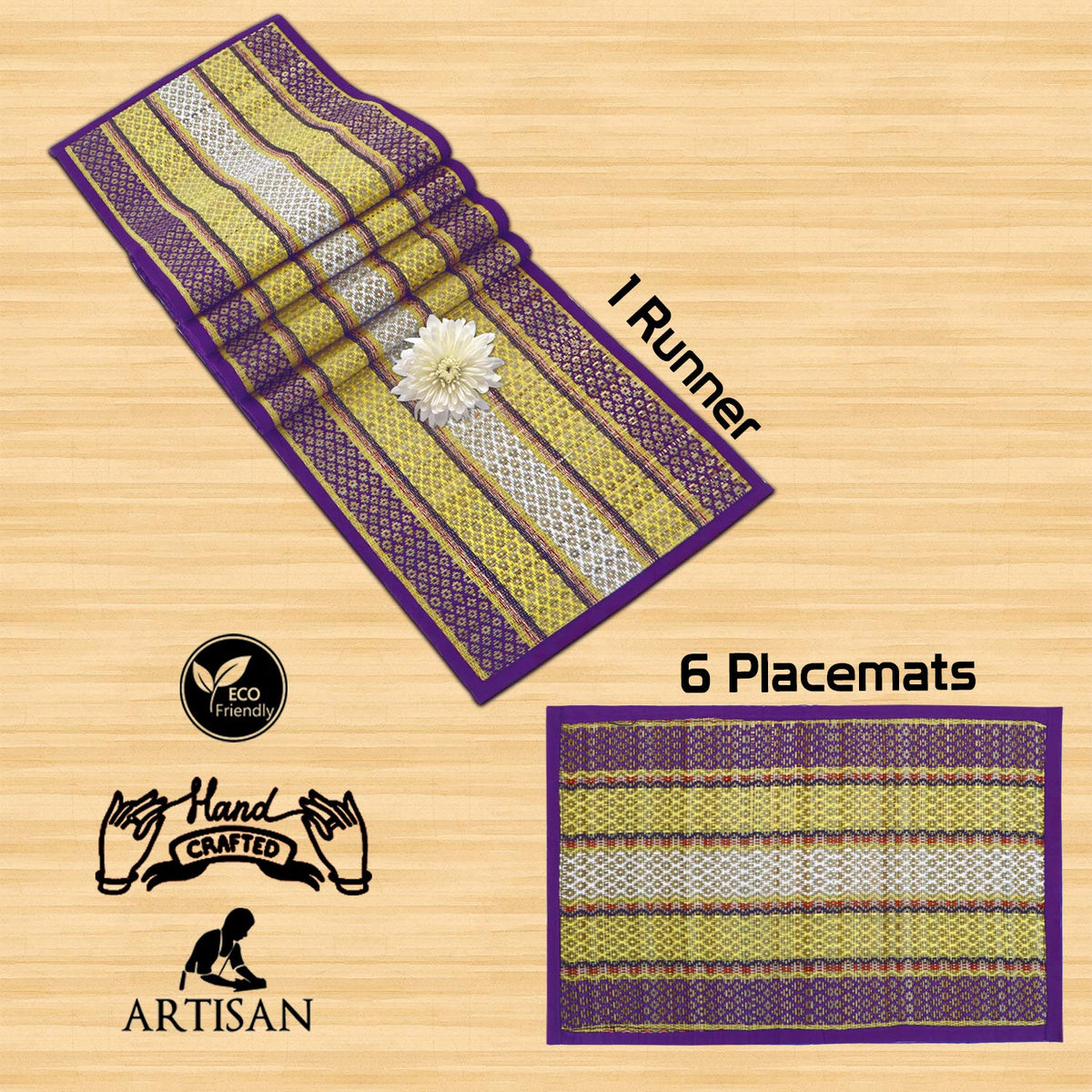 Handmade Madurkathi River Grass Dining Table Mats, Purple