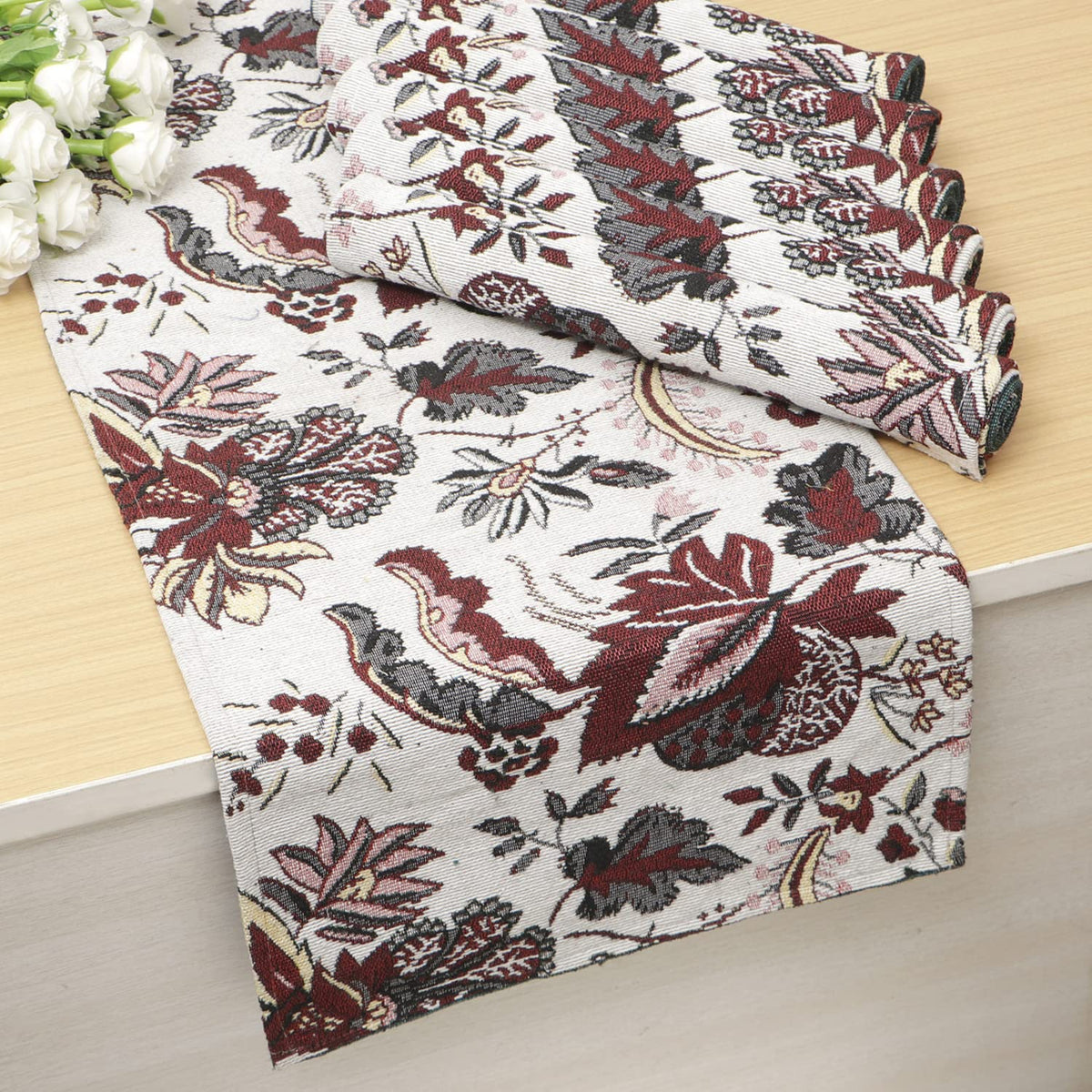 Cotton Jacquard Dining Table Mats, White Spring Flower