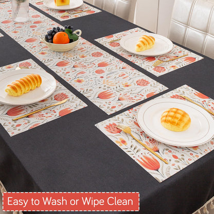 Artistic Flora PVC Washable Mats for Dining Table - Tulip Flora
