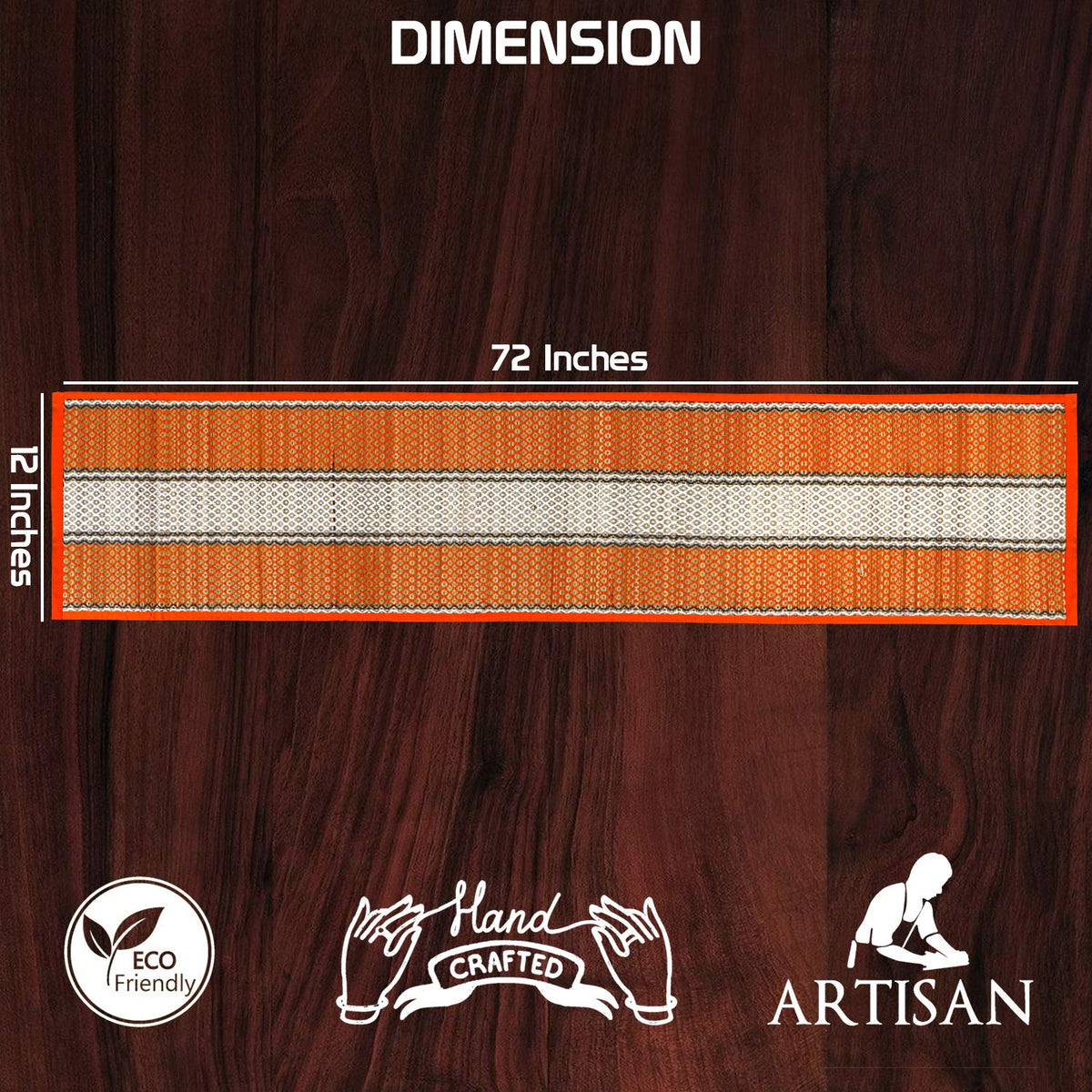 Buy Orange Colour Natural Handmade Madurkathi Table Runners Size for 180 cm (W - 12 x L 72 inches) | HOKIPO
