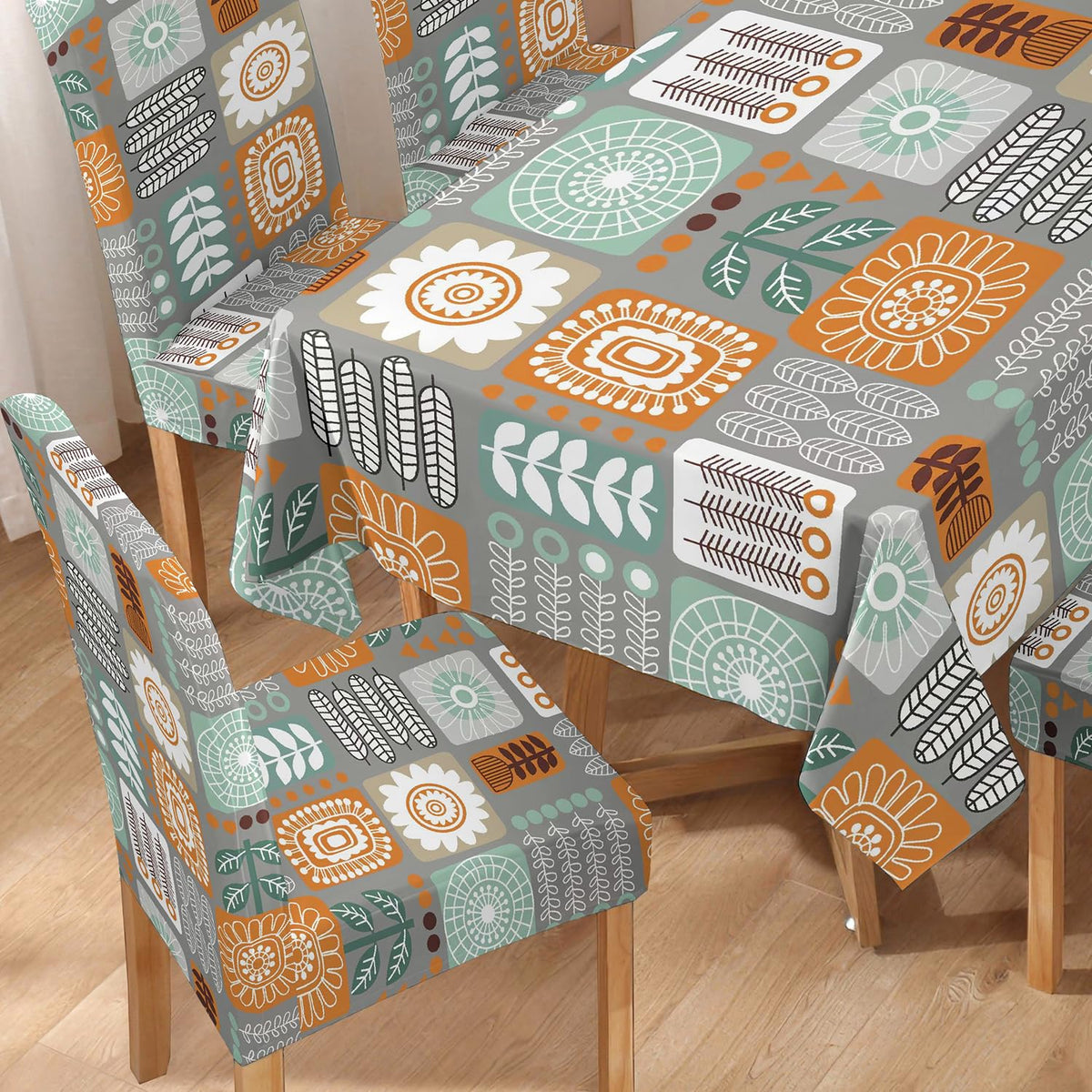 Cool Grey Dining Table Cover with Chair Covers | 4/6 Seater