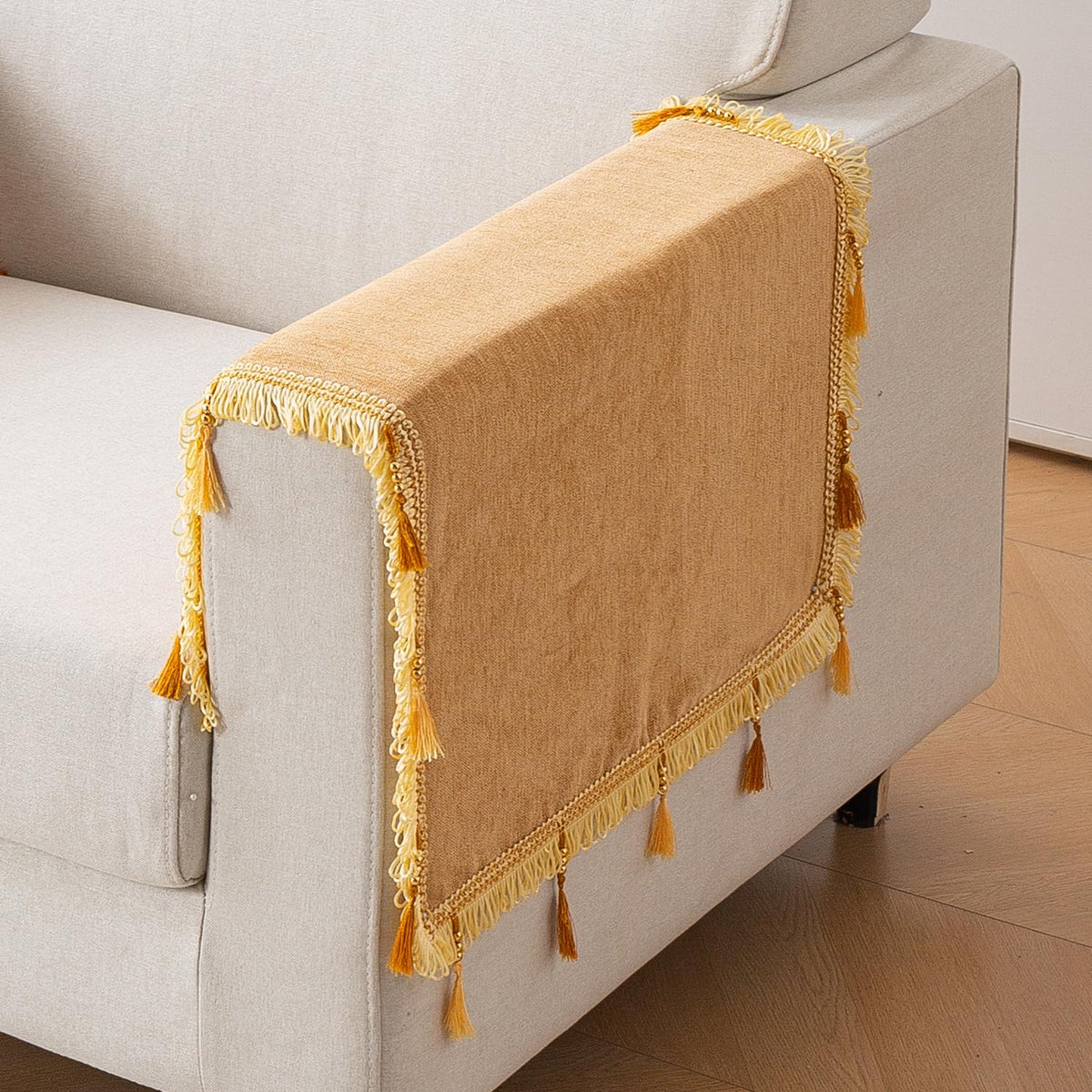 Serenity Tassel Chenille Sofa Cover with Tassel – Sunlit Amber