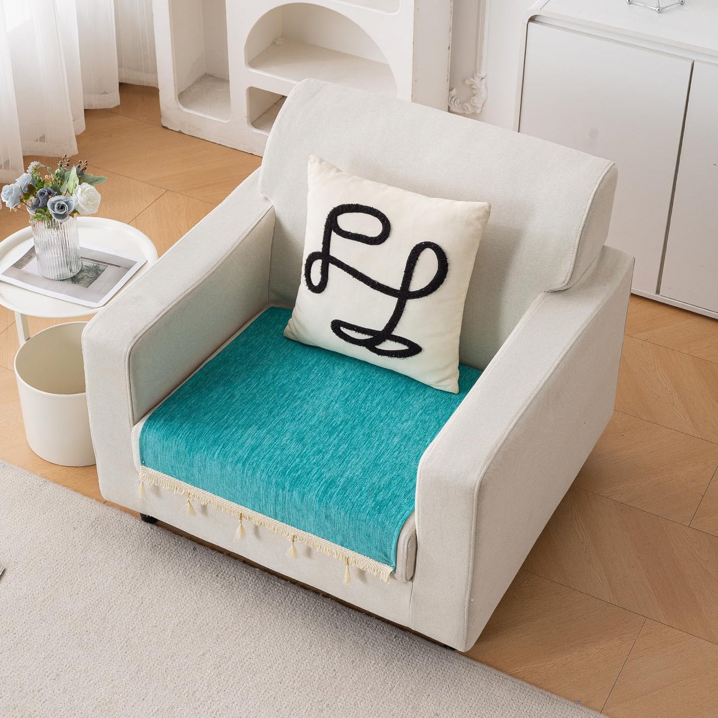 Serenity Tassel Chenille Sofa Cover with Tassel – Ocean Teal