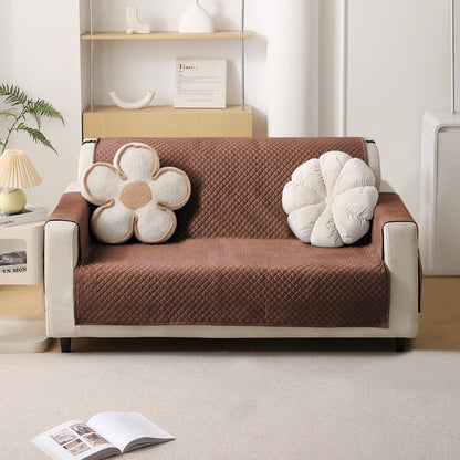 Quilted Velvet Sofa Cover Mat with Side Pockets, Pet Friendly, Russet Brown