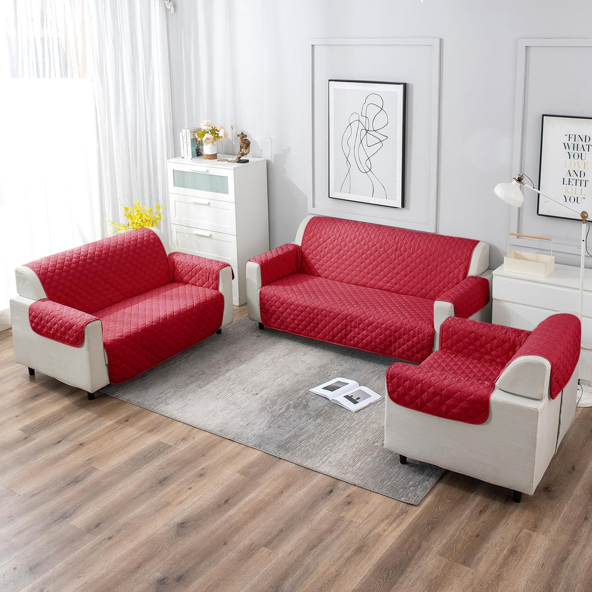 UrbanQuilt Quilted Polyester Sofa Cover Mat Pet Friendly, Scarlet Red