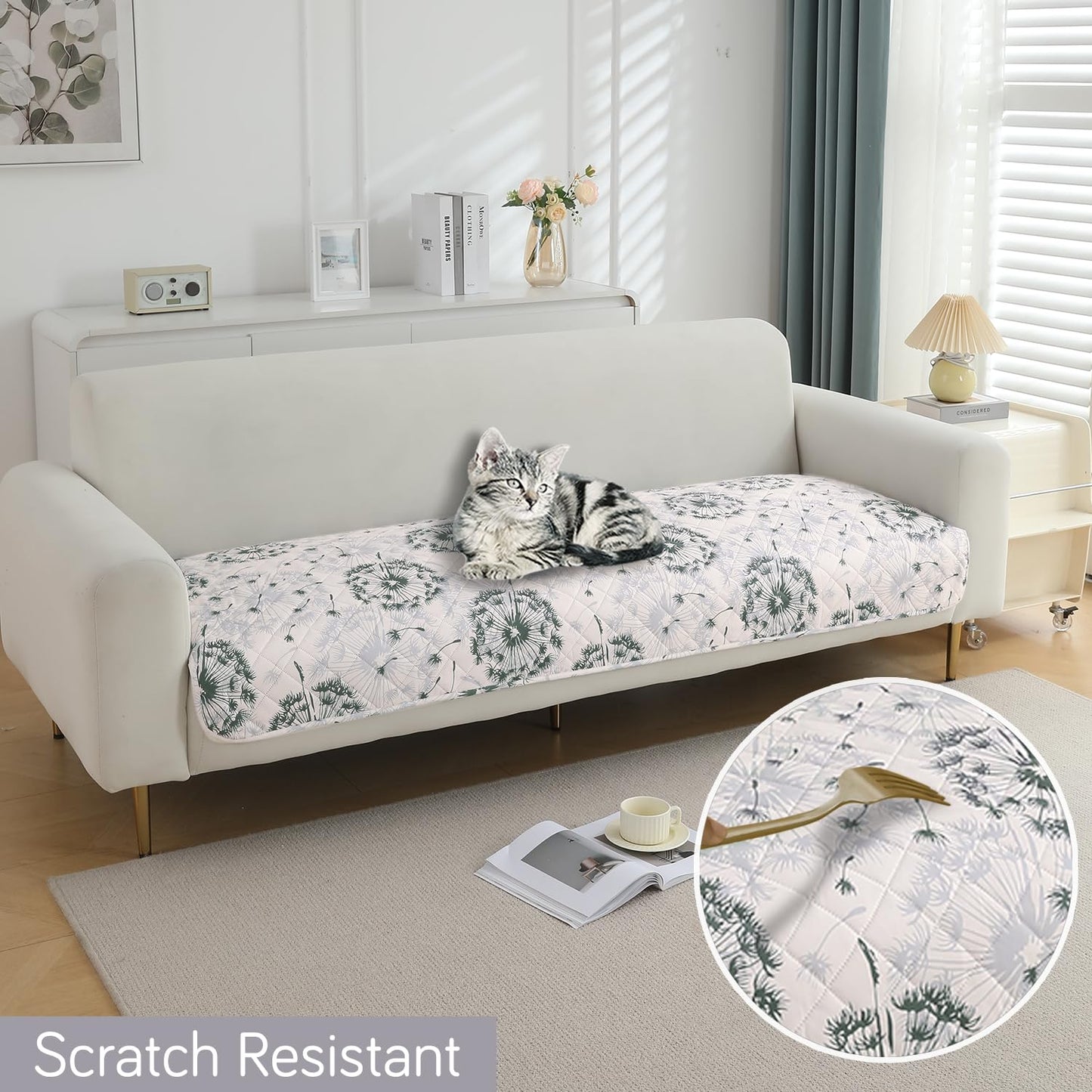 Quilted, Waterproof and Anti-Slip Sofa Cover Mat, Dandelion Anchor Grey