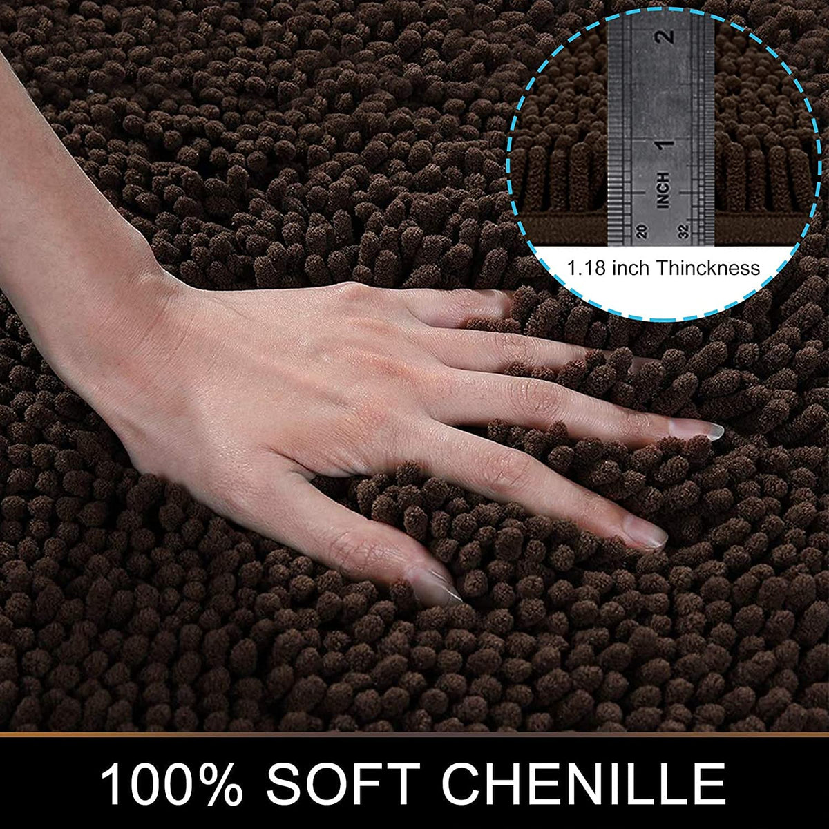 Chenille Luxury Bath Rug, Extra Soft And Absorbent Large Bathroom, Brown