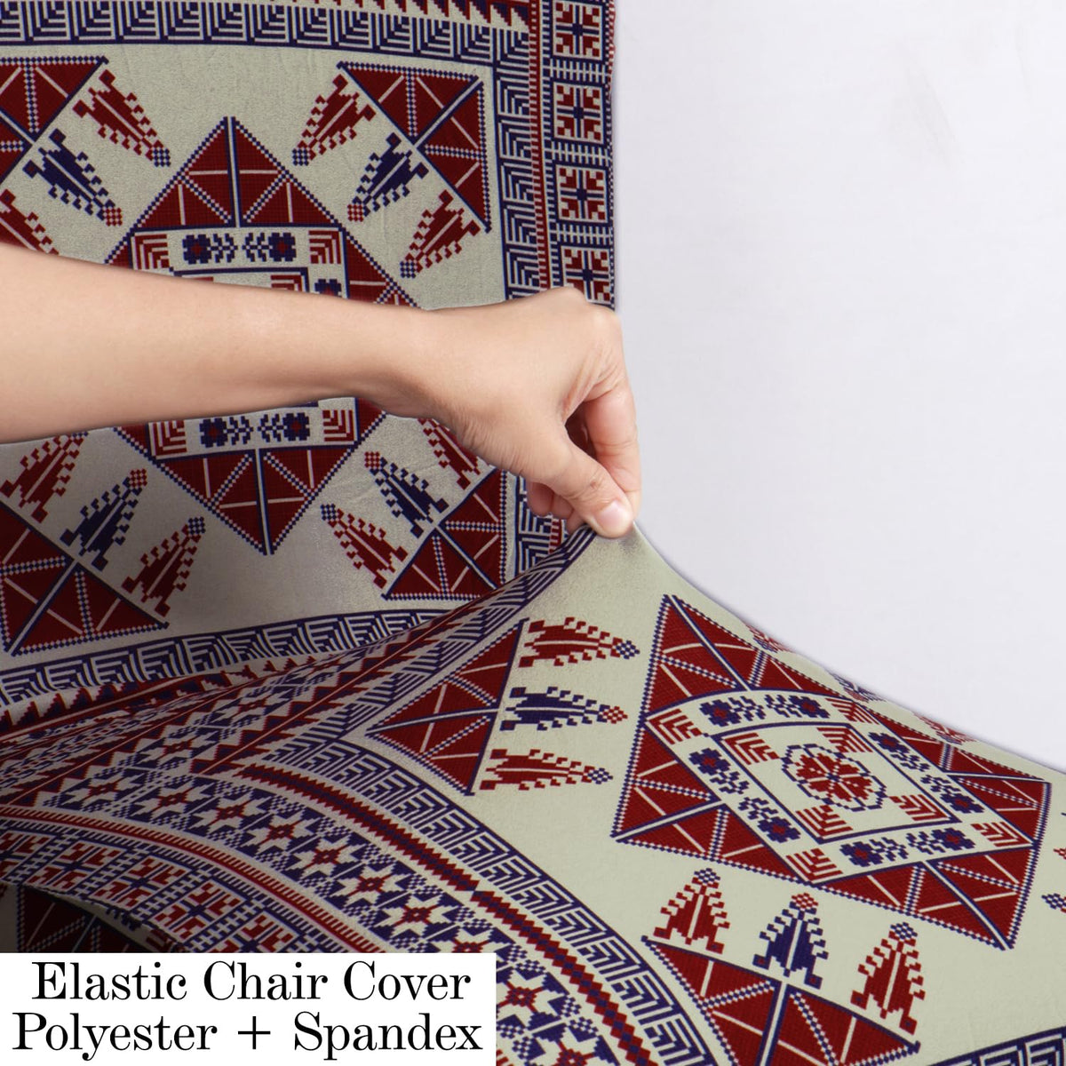 Polyester Dining Chair Covers Set of 4/6 with Matching Tablecloth, Tribal Maroon