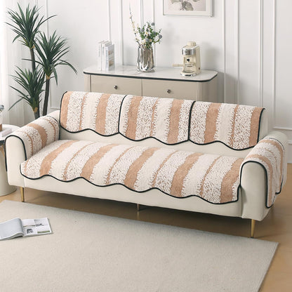 Luxury Sofa Cover Set | Seat, Back & Arm Covers | Anti-Slip Wavy Mat – Desert Brown