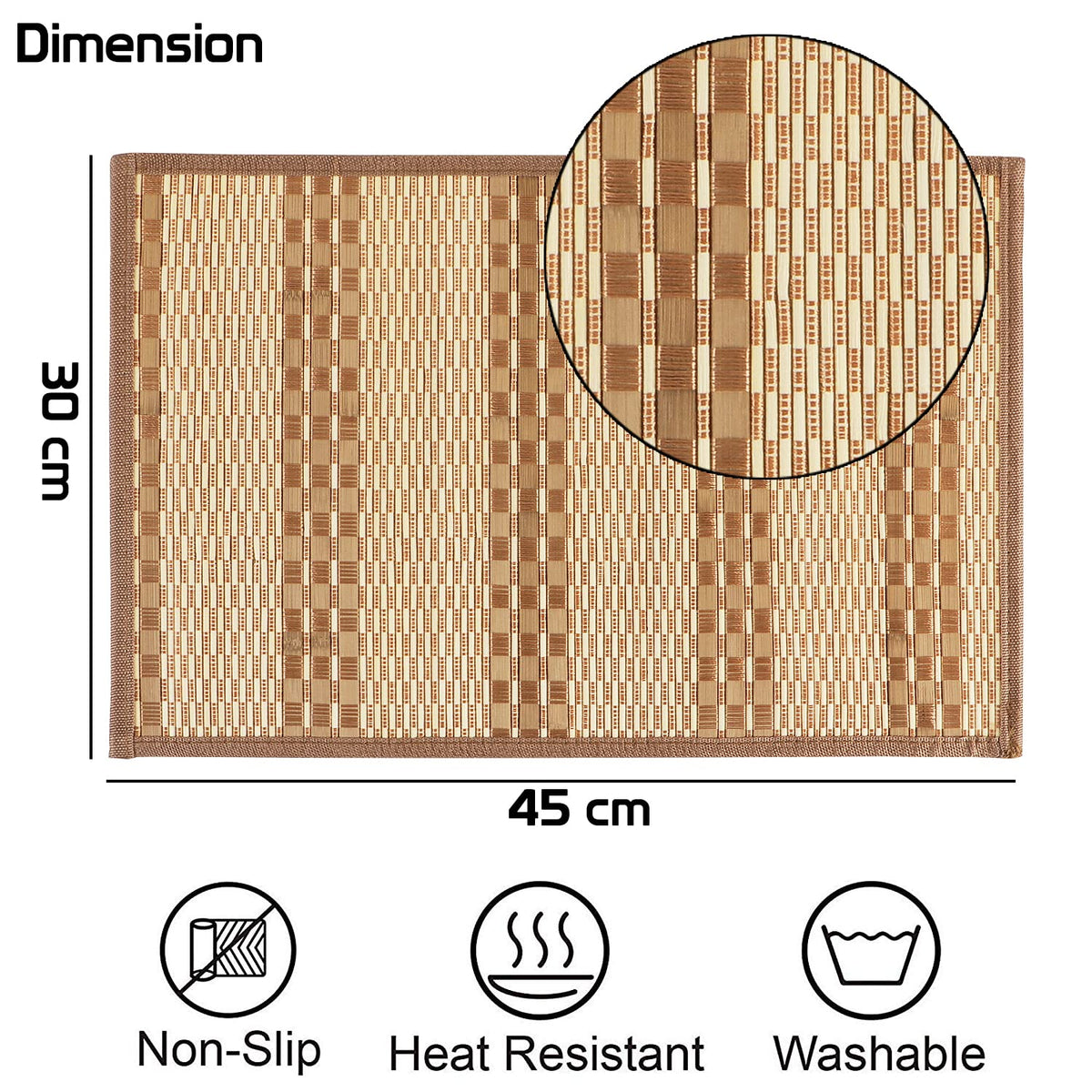 Heat Resistant Bamboo Dinner Mats, Burnt Orange