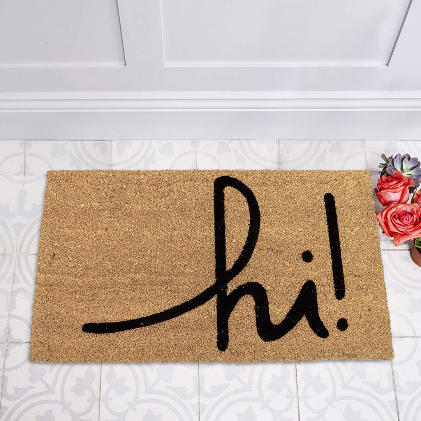 Large 45X75 Cm Natural Coconut Coir Mat For Entrance With Antislip Pvc Backing, Black (Rectangular)