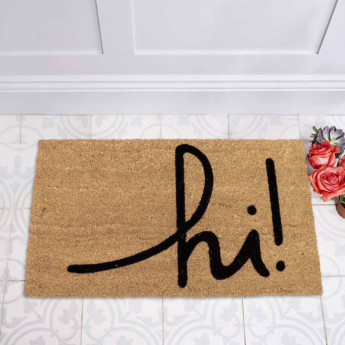 Large 45X75 Cm Natural Coconut Coir Mat For Entrance With Antislip Pvc Backing, Black (Rectangular)