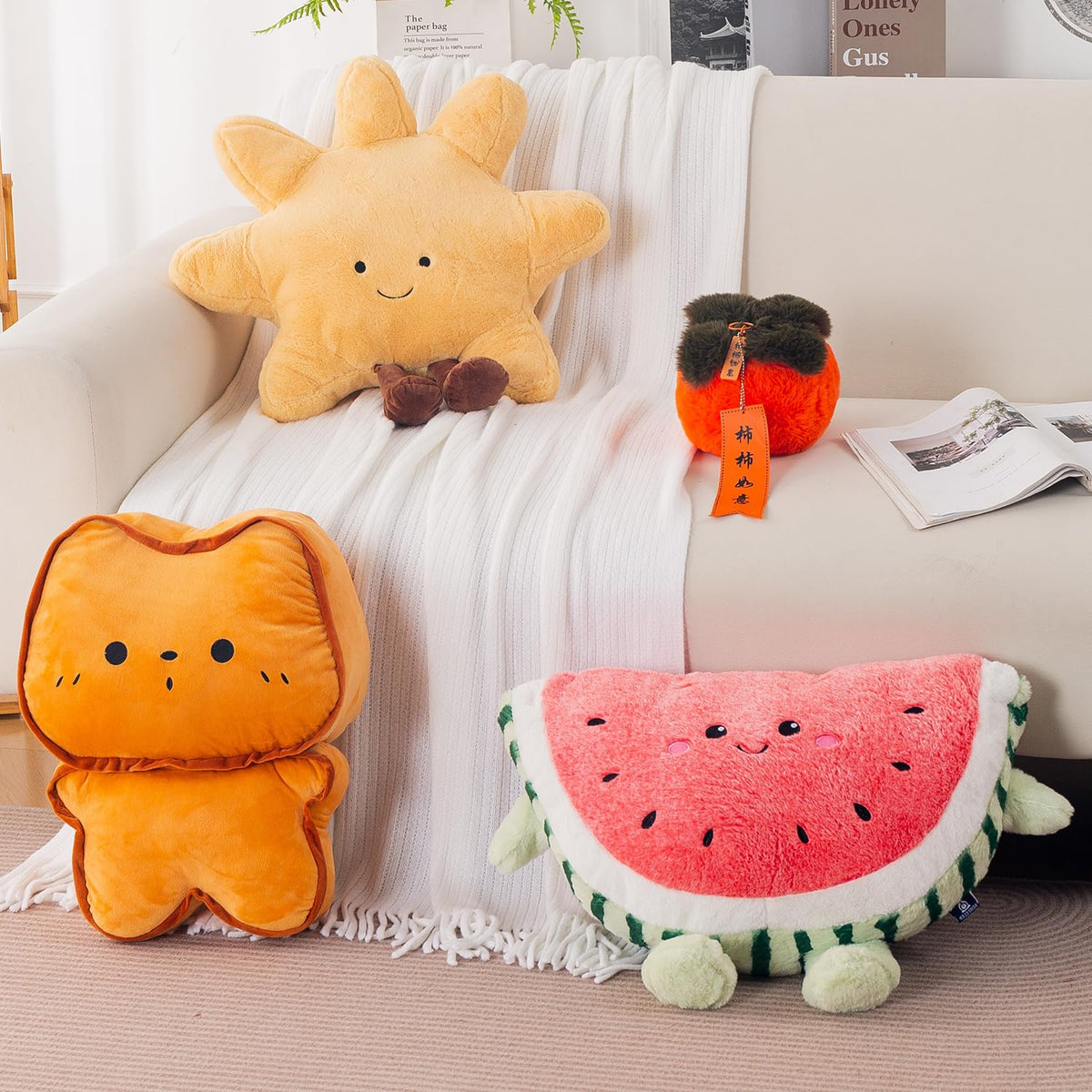 HOKIPO Persimmon Shaped Plush Cushion for Kids Room & Sofa