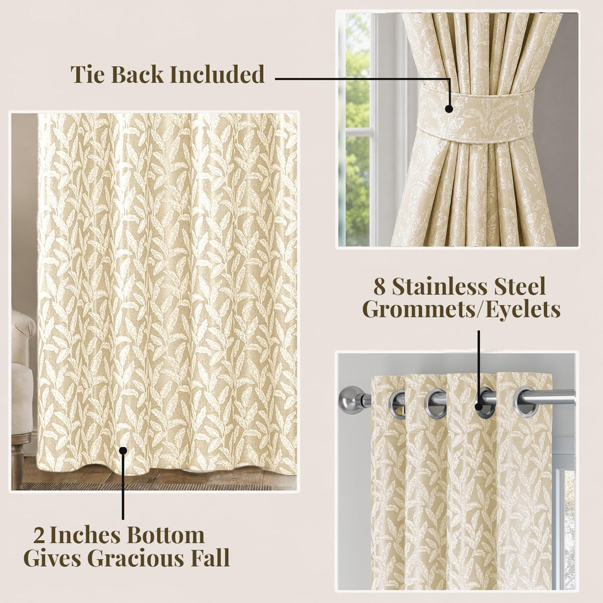 HOKIPO Majestic Eyelet Curtains, 7 Feet Long - Accent Beige - image 4