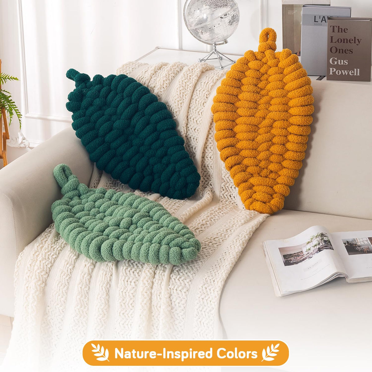 HOKIPO Leaf Shaped Plush Cushion for Sofa, Chair & Bed, 62 cm, Yellow