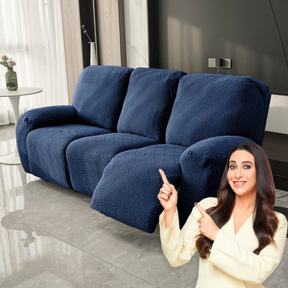 Premium 170 GSM Jacquard Fully Covered Recliner Sofa Cover for 1/2/3 Seaters, Navy Blue