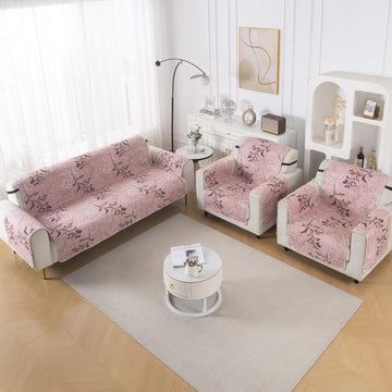 Easy Drape Reversible Quilted 5-Seater Sofa Cover (3+1+1), Blush Branch