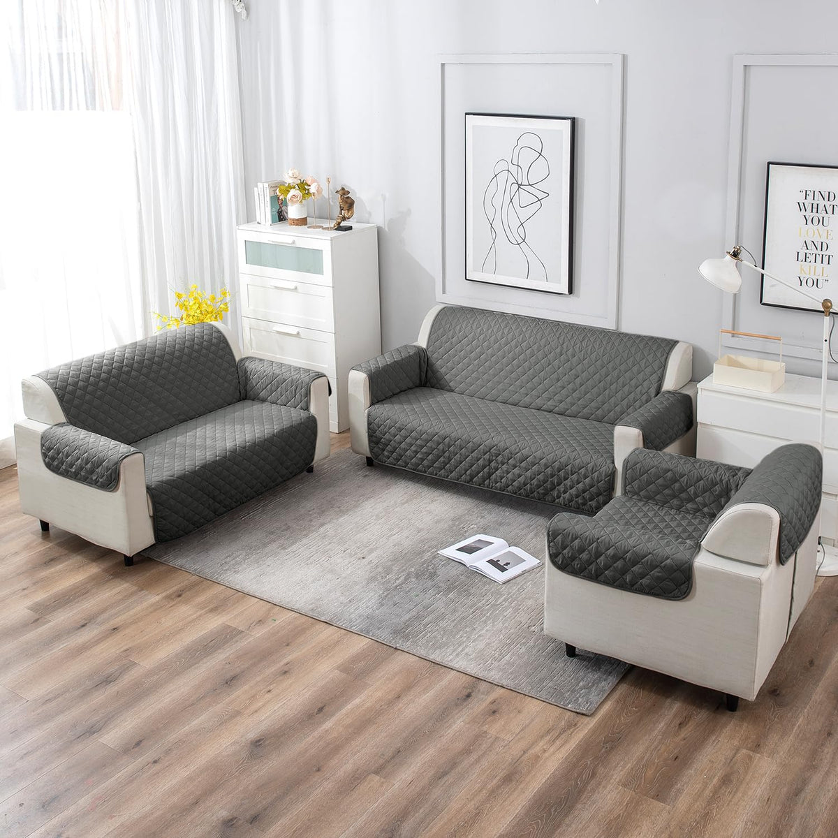 UrbanQuilt Quilted Polyester Sofa Cover Mat Pet Friendly, Anchor Grey