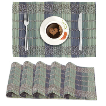 Reversible Bamboo Table Mats for Dining Table Set of 6 , 45 x 30 cm, Multicolour