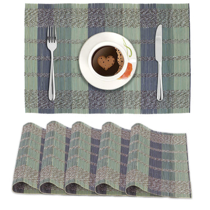 Reversible Bamboo Table Mats for Dining Table, Set of 6 Placemats, 45 x 30 cm, Multicolour